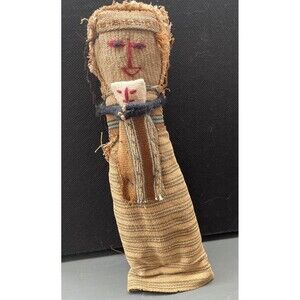 Vintage Doll Handmade Feed Sack Corn Husk South American Folk Art Mother Baby 9"